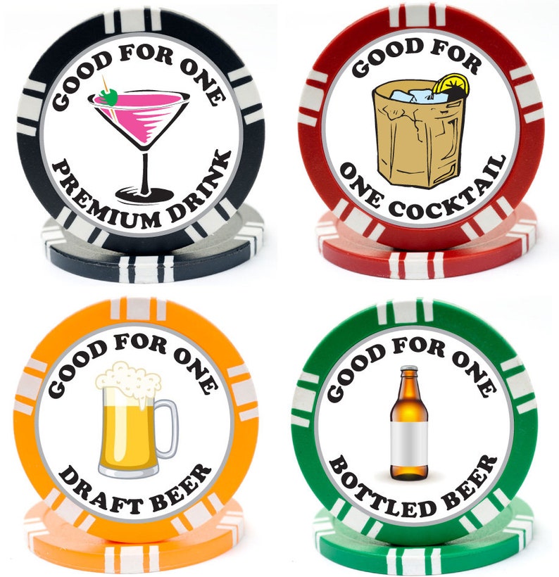 Ready to Ship - 100 Custom Drink Chips with 4 Drink Designs