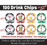 Load image into Gallery viewer, Ready to Ship - 100 Custom Drink Chips with 4 Drink Designs
