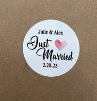 Load image into Gallery viewer, Just Married Wedding Labels - Name &amp; Date
