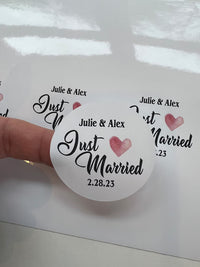 Load image into Gallery viewer, Just Married Wedding Labels - Name &amp; Date
